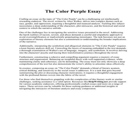 The Color Purple Essay. California State Polytechnic University Pomona