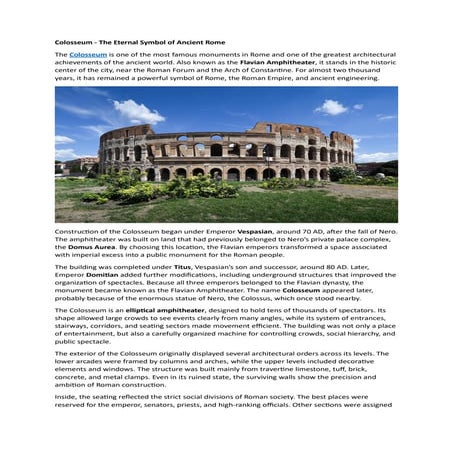 Colosseum of Rome history and facts. | PDF