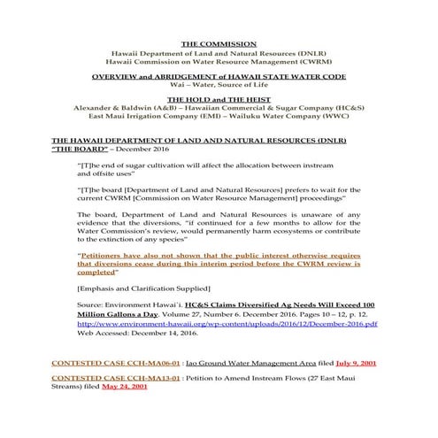 The Commission  DNLR and CWRM - WATER - Allocation and Abridgement