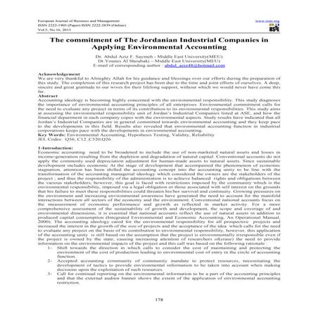 The commitment of the jordanian industrial companies in applying environmenta...