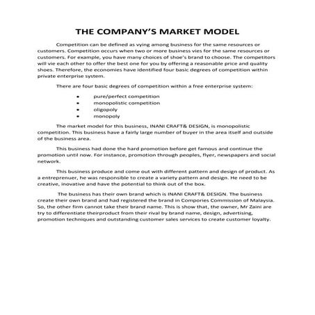 THE COMPANY’S MARKET MODEL