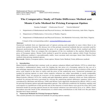 The comparative study of finite difference method and monte carlo method for ...
