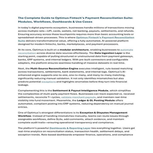 The Complete Guide to Optimus Fintech’s Payment Reconciliation Suite - Module...