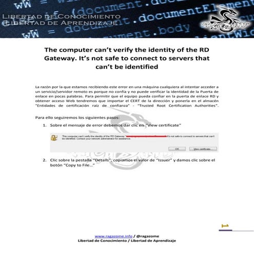 The computer can’t verify the identity of the RD Gateway