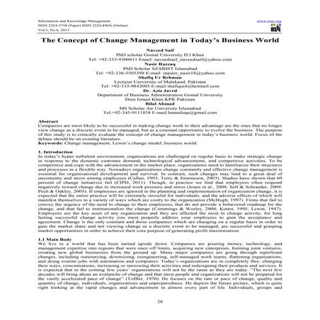 The concept of change management in today’s business world