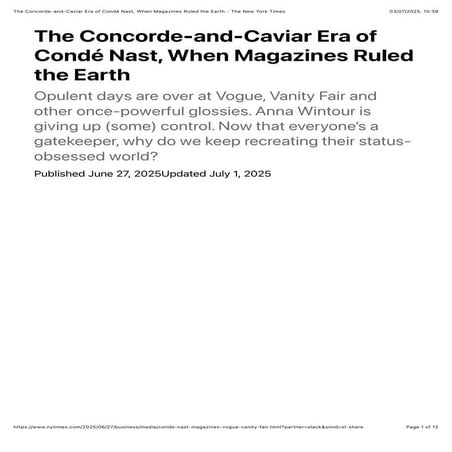 The Concorde-and-Caviar Era of Condé Nast