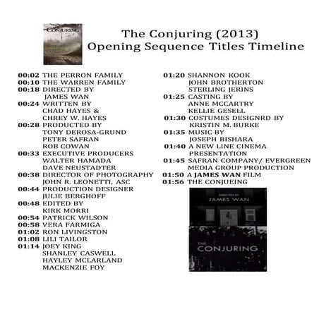Insidious opening sequence title timeline | DOCX