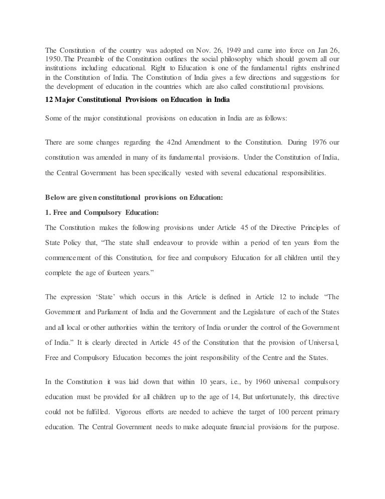 The constitutional provision of education