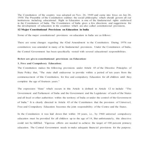 The constitutional provision of education