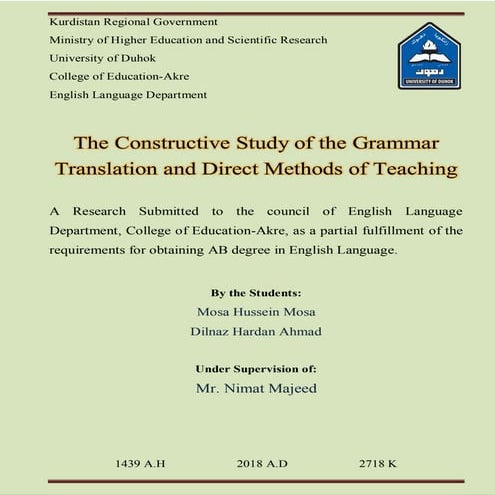 The constructive study of the grammar translation and direct methods of teaching