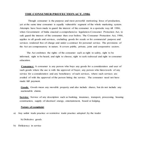 The consumer protection act