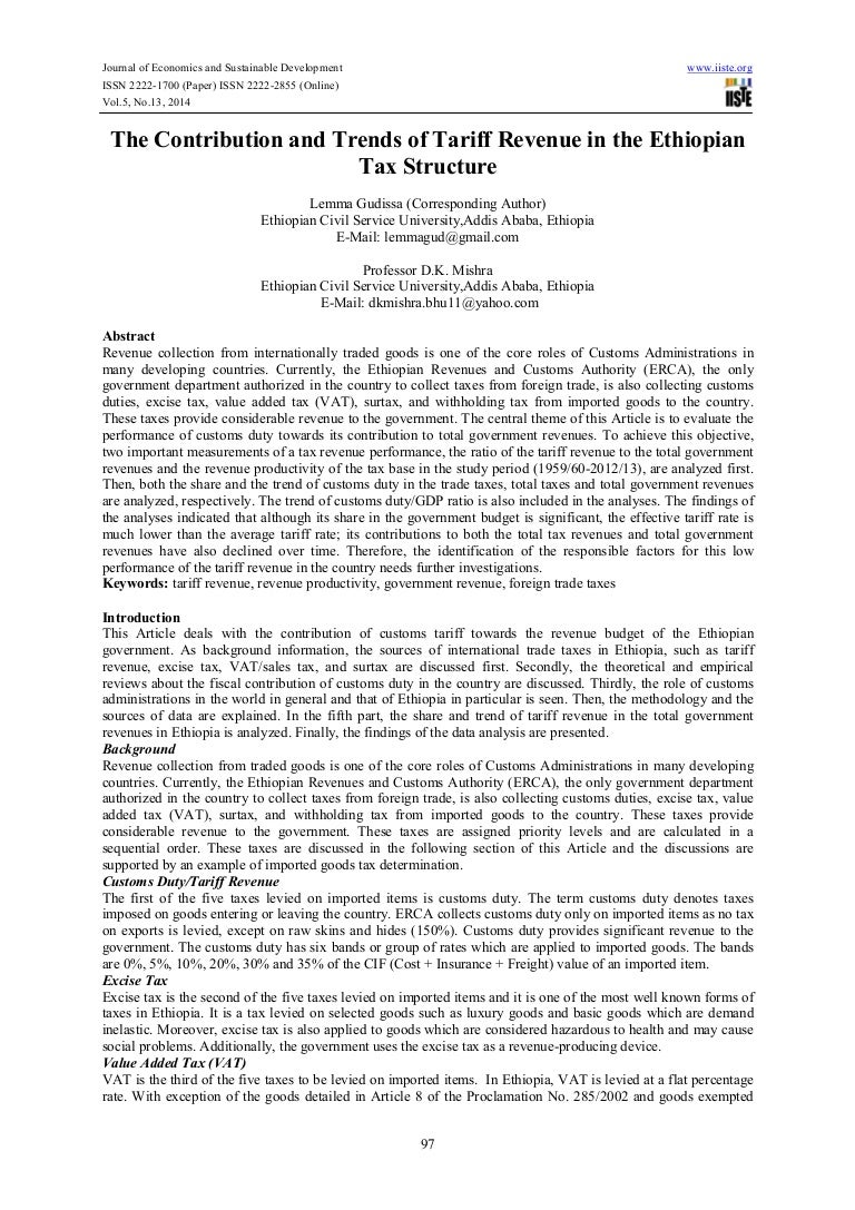 The contribution and trends of tariff revenue in the ethiopian tax st…