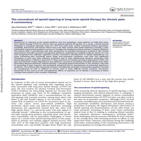 The conundrum of opioid tapering in long term opioid therapy for chronic pain...