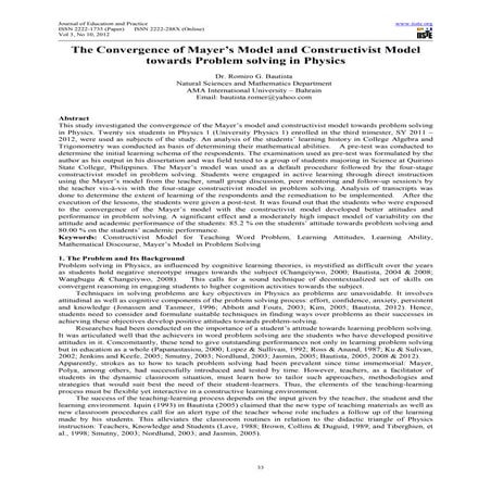 The convergence of mayer’s model and constructivist model towards problem sol...