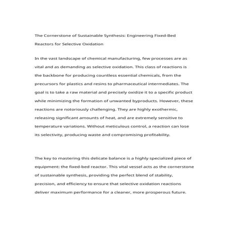 The Cornerstone of Sustainable Synthesis Engineering Fixed-Bed Reactors ...