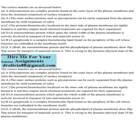 The correct matches are as discussed below(a) A (Glycoprotiens ar.pdf