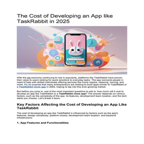 The Cost of Developing an App like TaskRabbit in 2025