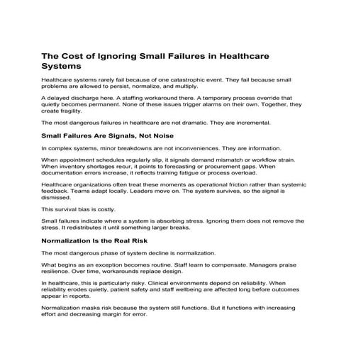 The Cost of Ignoring Small Failures in Healthcare Systems – Jayesh ...