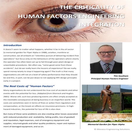 THE CRITICALITY OF HUMAN FACTORS ENGINEERING INTEGRATION