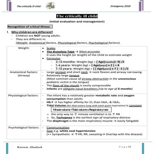 Critically Ill Child: Initial Evaluation & Management (2018)