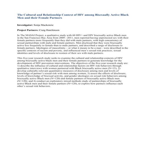 The cultural and relationship context of hiv among bisexually active black me...