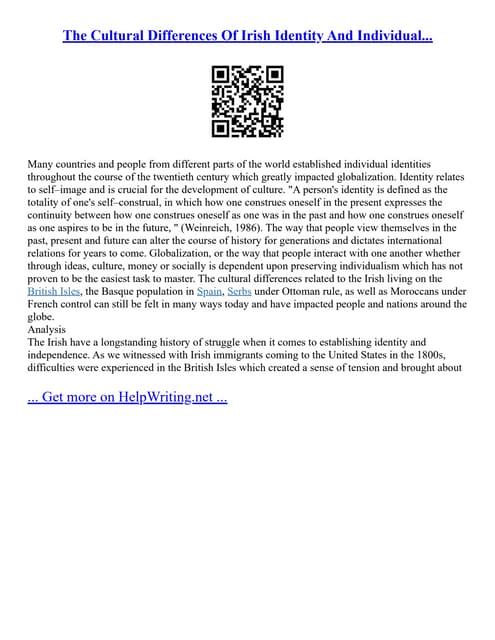 The Cultural Differences Of Irish Identity And Individual...