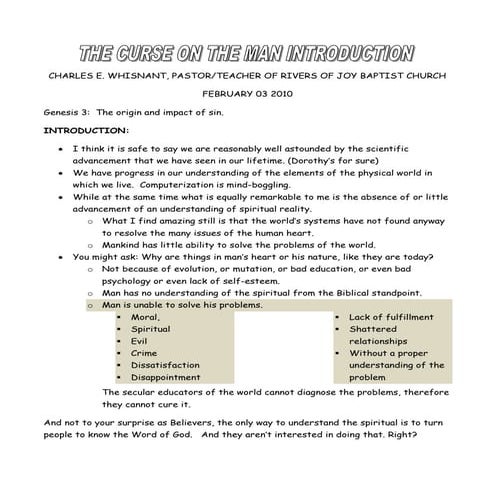 The Curse Of Man Introduction Outline