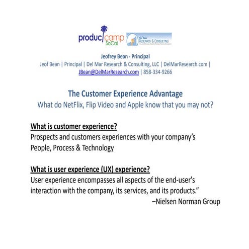 The Customer Experience Advantage by Jeofrey Bean - pcSC Session 31