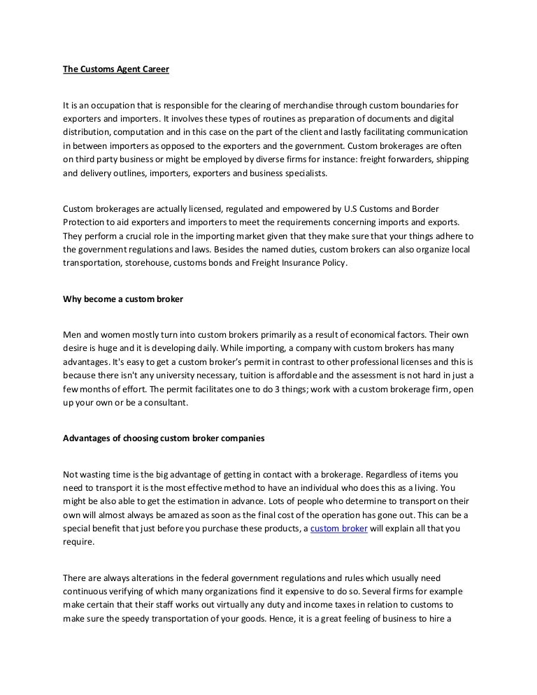 The Customs Agent Career