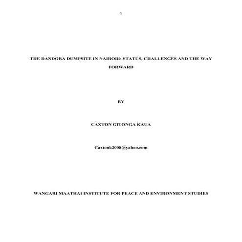 The dandora dumpsite in nairobi city; status, challenges and way forward