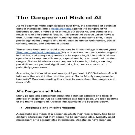 The Danger and Risk of AI