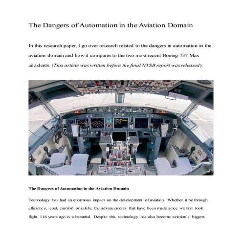 The dangers of automation in the aviation domain