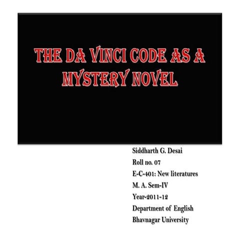 The da vinci code as a mystery novel