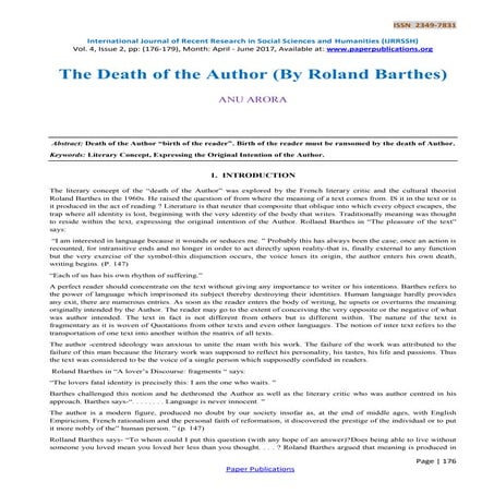 The Death of the Author (By Roland Barthes)