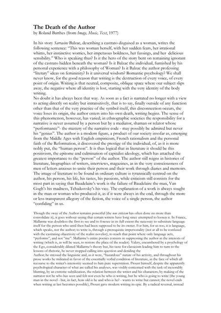 Roland Barthes Empowering the Creative 'Subject'