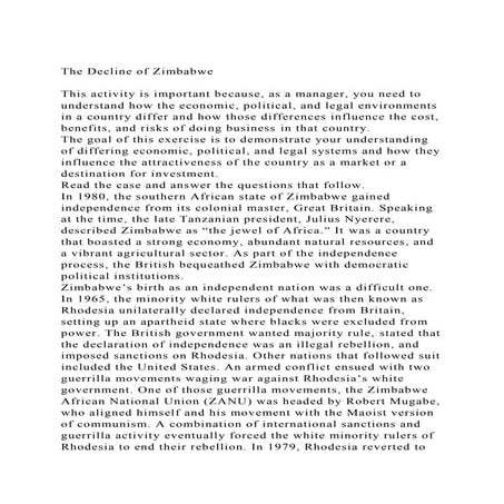 The Decline of ZimbabweThis activity is important because, as .docx