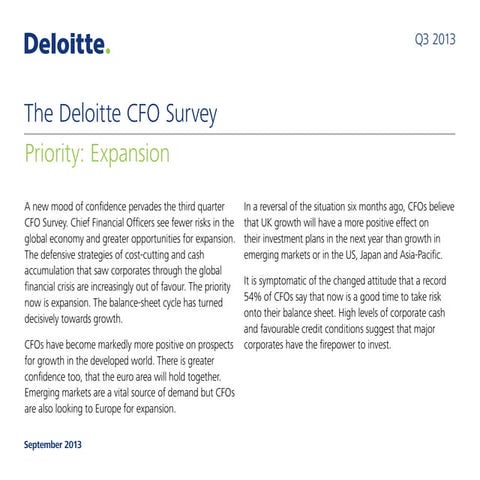 The Deloitte CFO Survey: 2013 Q3 results