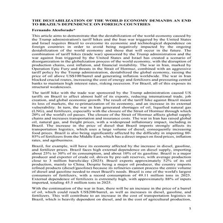 The Destabilization of the World Economy and Brazil's Need for Economic ...