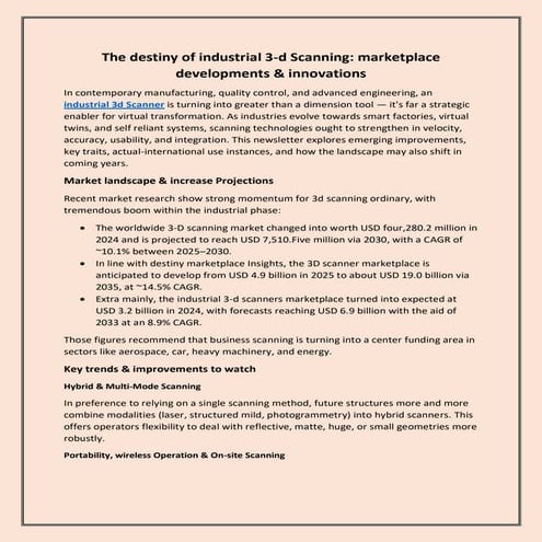 The destiny of industrial 3d Scanning: marketplace developments & innovations