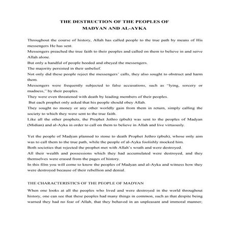 The destruction of the people of Midian and Al Ayka. english