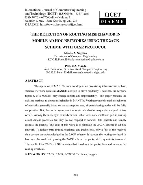 The detection of routing misbehavior in mobile ad hoc networks