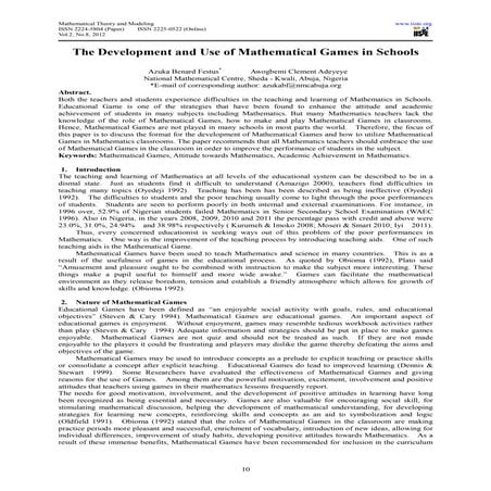 The development and use of mathematical games in schools