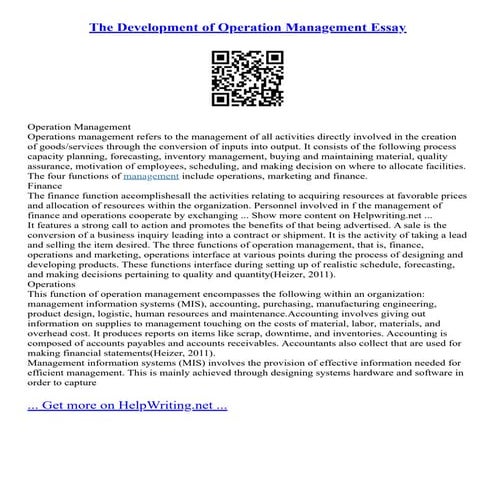 The Development Of Operation Management Essay