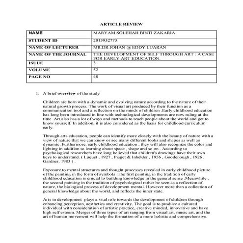 The development of self through art  a case for early art education.