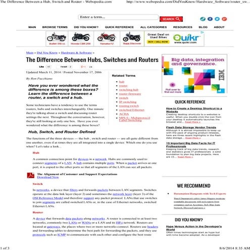 The difference between a hub, switch and router   webopedia