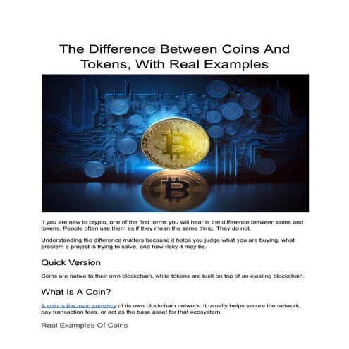 The Difference Between Coins And Tokens, With Real Examples | PDF