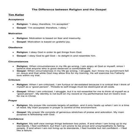 The Difference between Religion and the Gospel