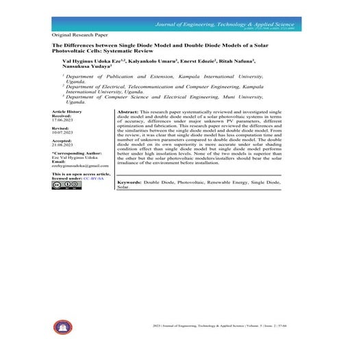 The Differences between Single Diode Model and Double Diode Models of a ...