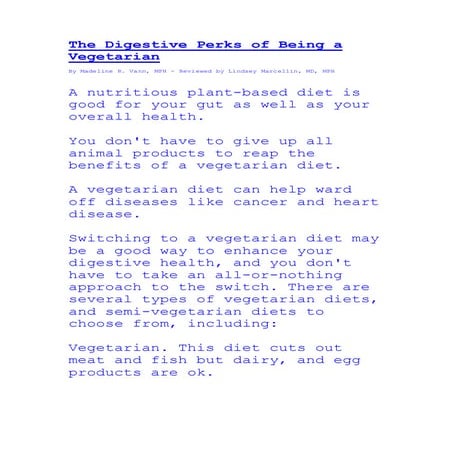 The digestive perks of being a vegetarian