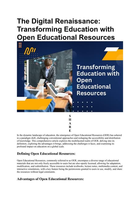 The Digital Renaissance: Transforming Education with Open Educational Resources